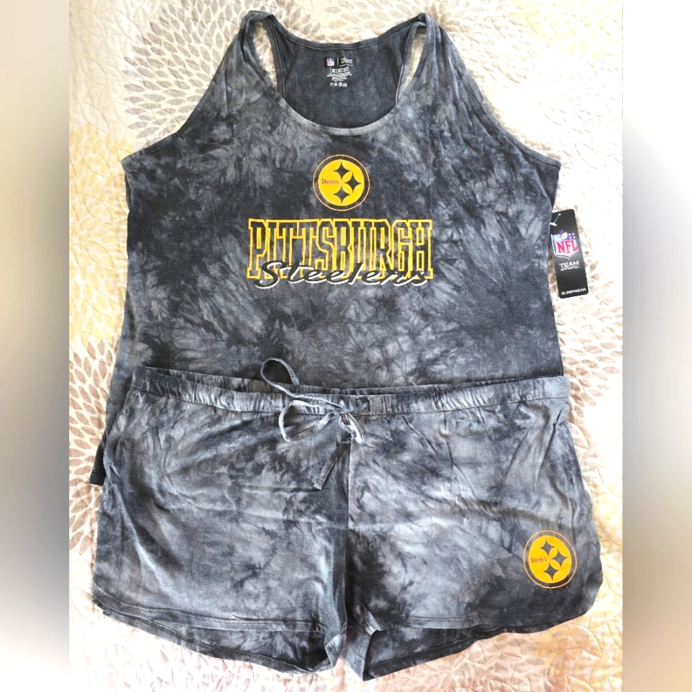 NFL Steelers Charcoal Gray Women's 3X Razor Back and Short Sleepwear Set